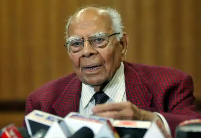 Mr. Ram Jethmalani addressing a press conference in 2017; Image Source: India Times