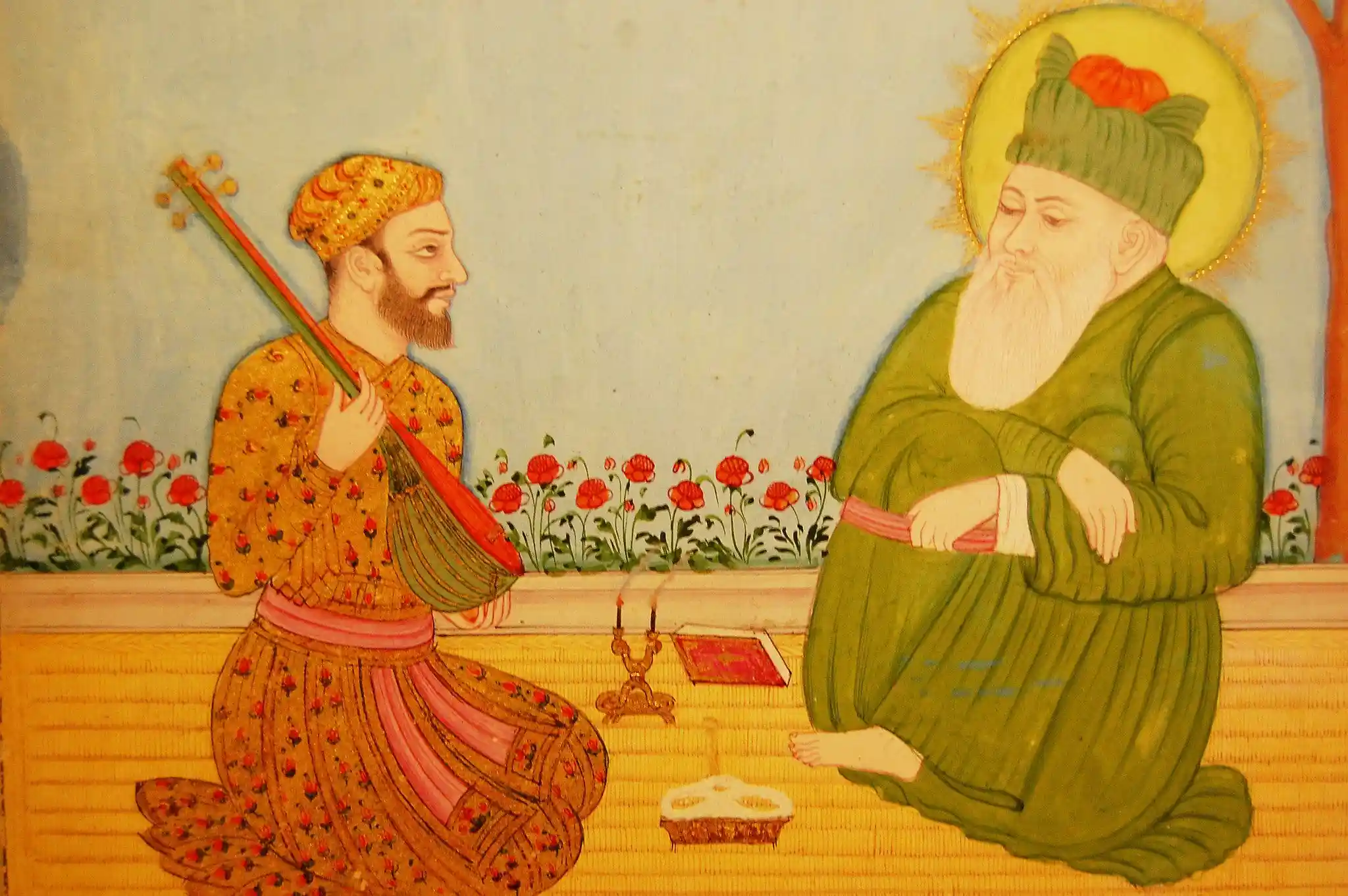 Nizamuddin Auliya and Amir Khusrau engaging in a discussion; Image Source: Satyagraha 