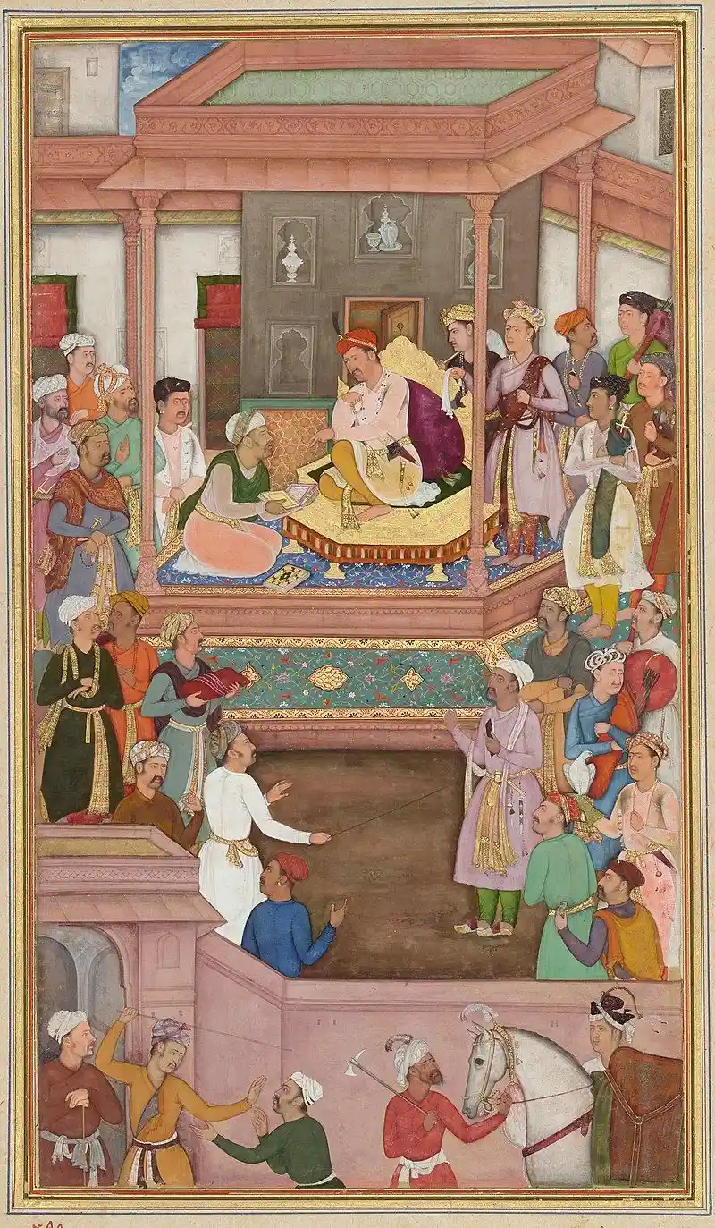 Abu'l Fazl presenting Akbarnama to Akbar