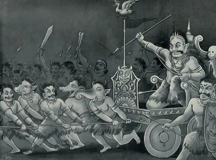 A picture depicting Ghatotkacha in a chariot during the battle of Mahabharata | © Ramanarayanadatta astri / WikiCommons