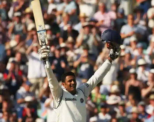 Anil Kumble with his bat in the air like he just doesn't care; Image Source: Cricket Country