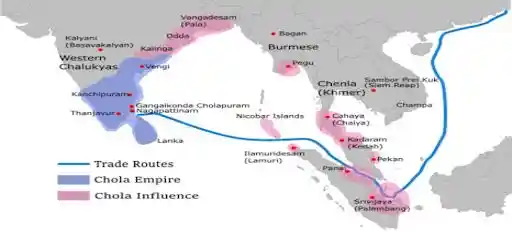 The map of the Chola empire and its influence  Source: Wikimedia commons