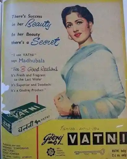 Advertisement of Vatni with Filmstar Madhubala (Image Source: Pinterest)