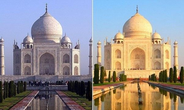The yellowing of the Taj Mahal has been so severe that it is visible to the naked eye today,  Source: Rethinking The Future