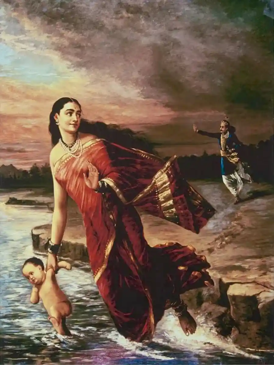 Ganga drowning their eight child as Shantanu tries to intervene. Source: Wikimedia Commons