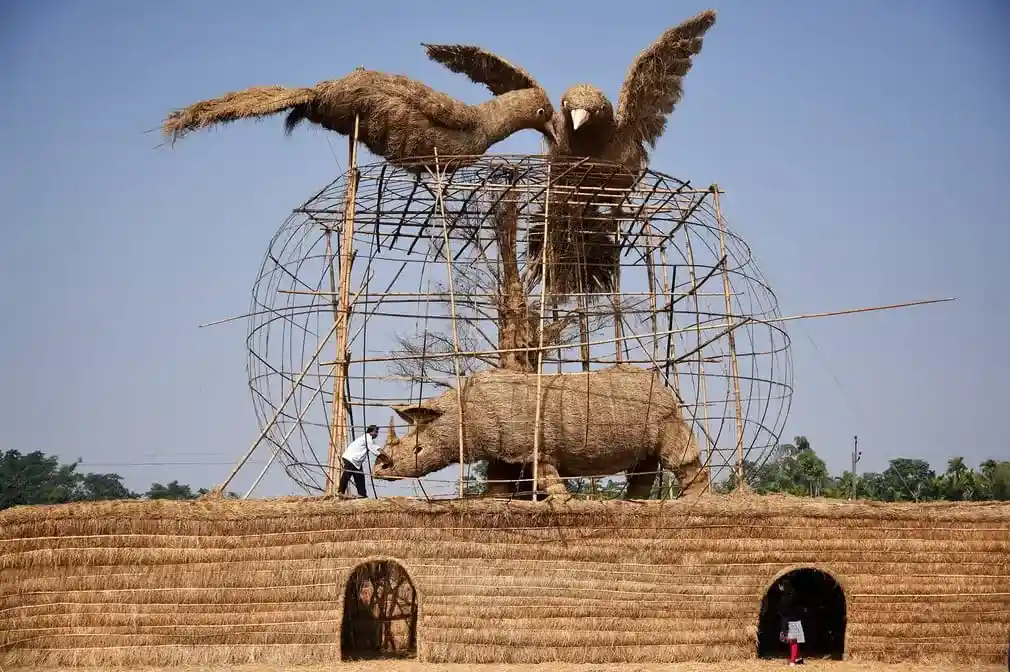 “Save Rhino” themed Bhelaghar, constructed in Morigaon, Assam. Source: Opindia