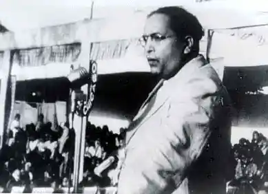 Baba Saheb Ambedkar during his speech; Source: Public Domain