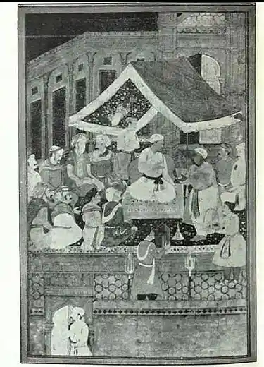 The sufi poet showing his work to Akbar; Image Source: Wikipedia 