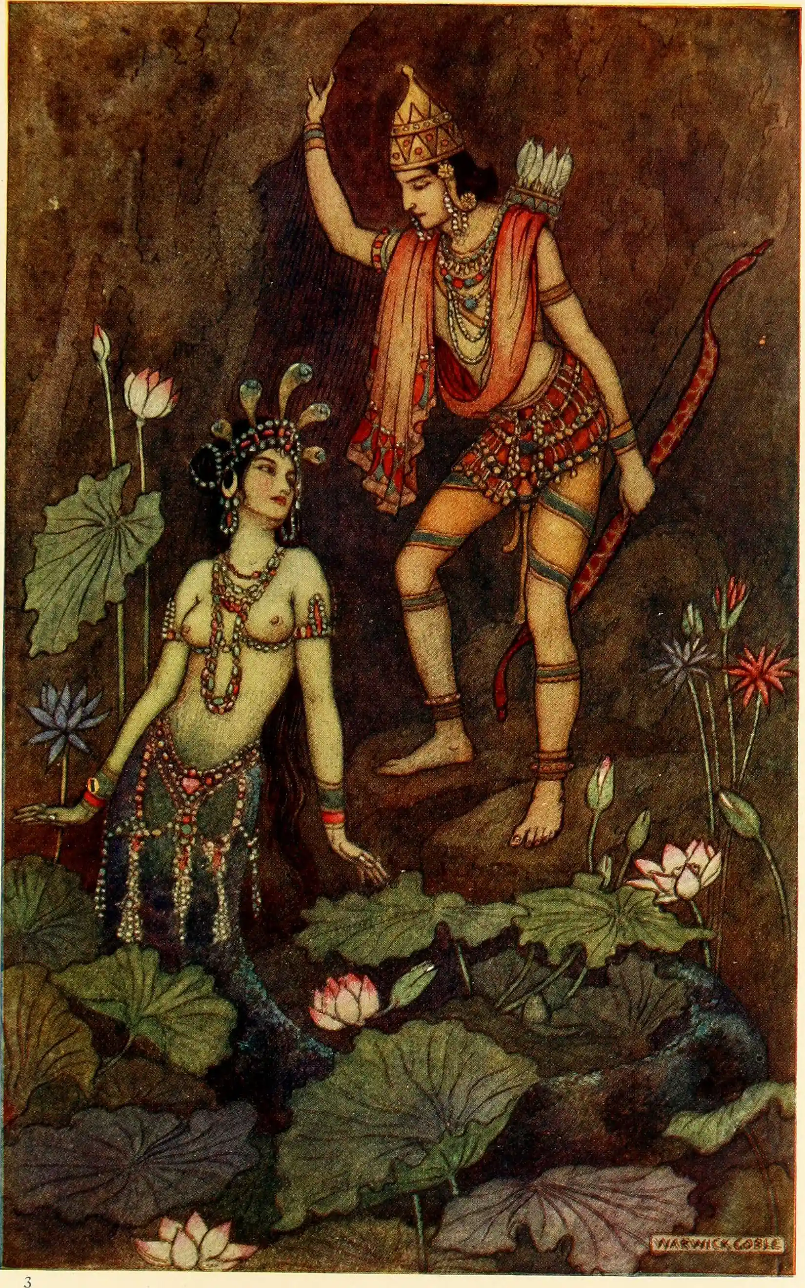 Arjuna with the river nymph, Ulupi; Image Source: Wikimedia Commons