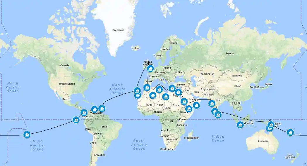 Ujwala's sailing path across the globe. Image source: tikkustravelthon.in
