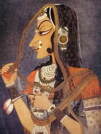 Bani Thani, Kishangarh; Miniature from c. 1750, at the National Museum, New Delhi. Source: Wikimedia Commons