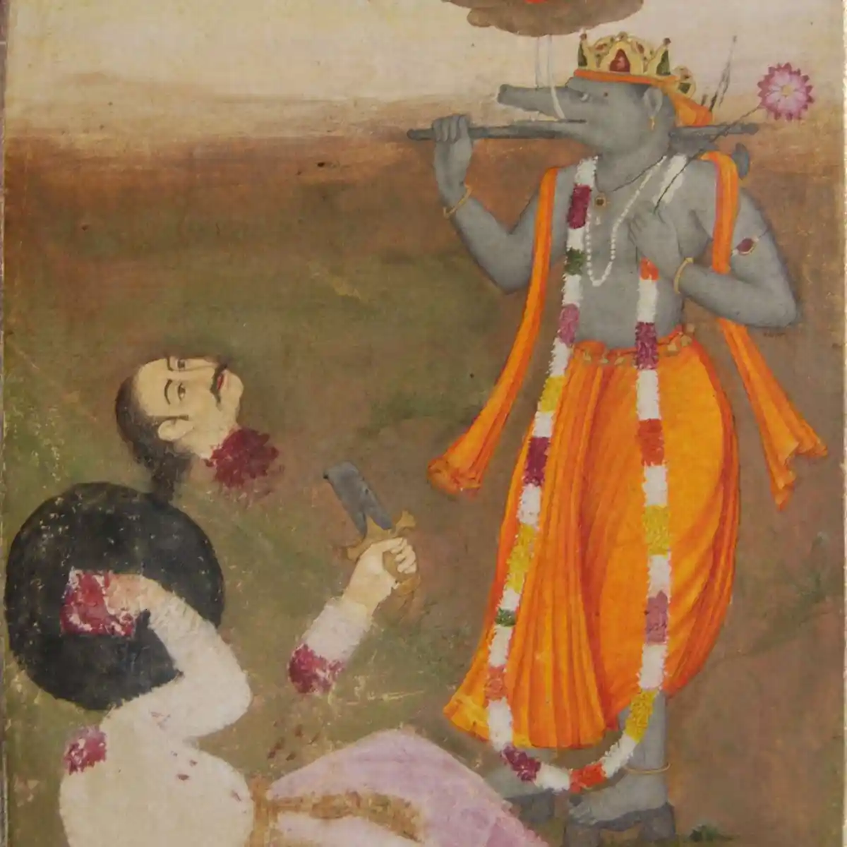 Lord Vishnu's third avatar, Varaha, slays Hiranyaksha; Image Source- Wikipedia 