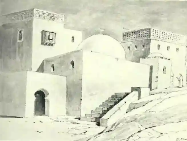 A sketch(1910) of the mosque built at the birthplace of Mohammed (PBUH) Image source: islamiclandmarks.com