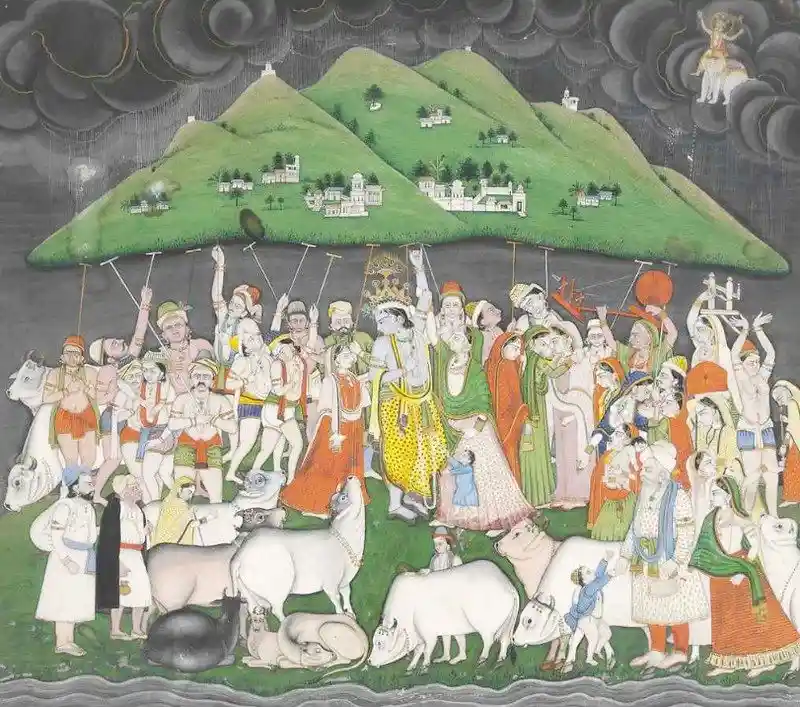 Krishna Lifting Mountain Govardhan; Image Source: Flickr