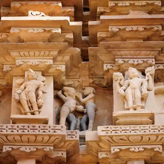 A sculpture at Khajuraho portrays a homosexual (gay) couple in an erotic posture; Image Source: Wikipedia 