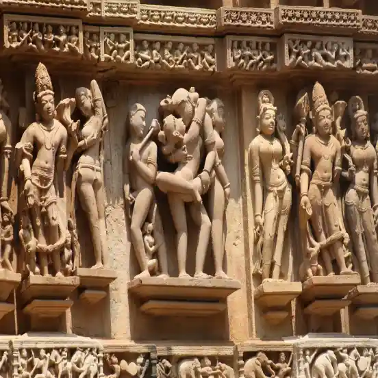The Khajuraho Group of temples are famous for their erotic sculptures; Image Source: Wikimedia Commons 
