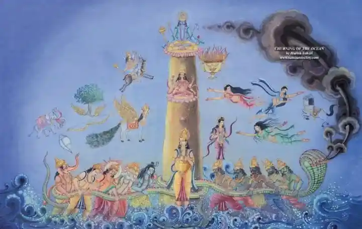 Samudra Manthan to churn the ocean for Amrith. Image Source: Vedicfeed.com