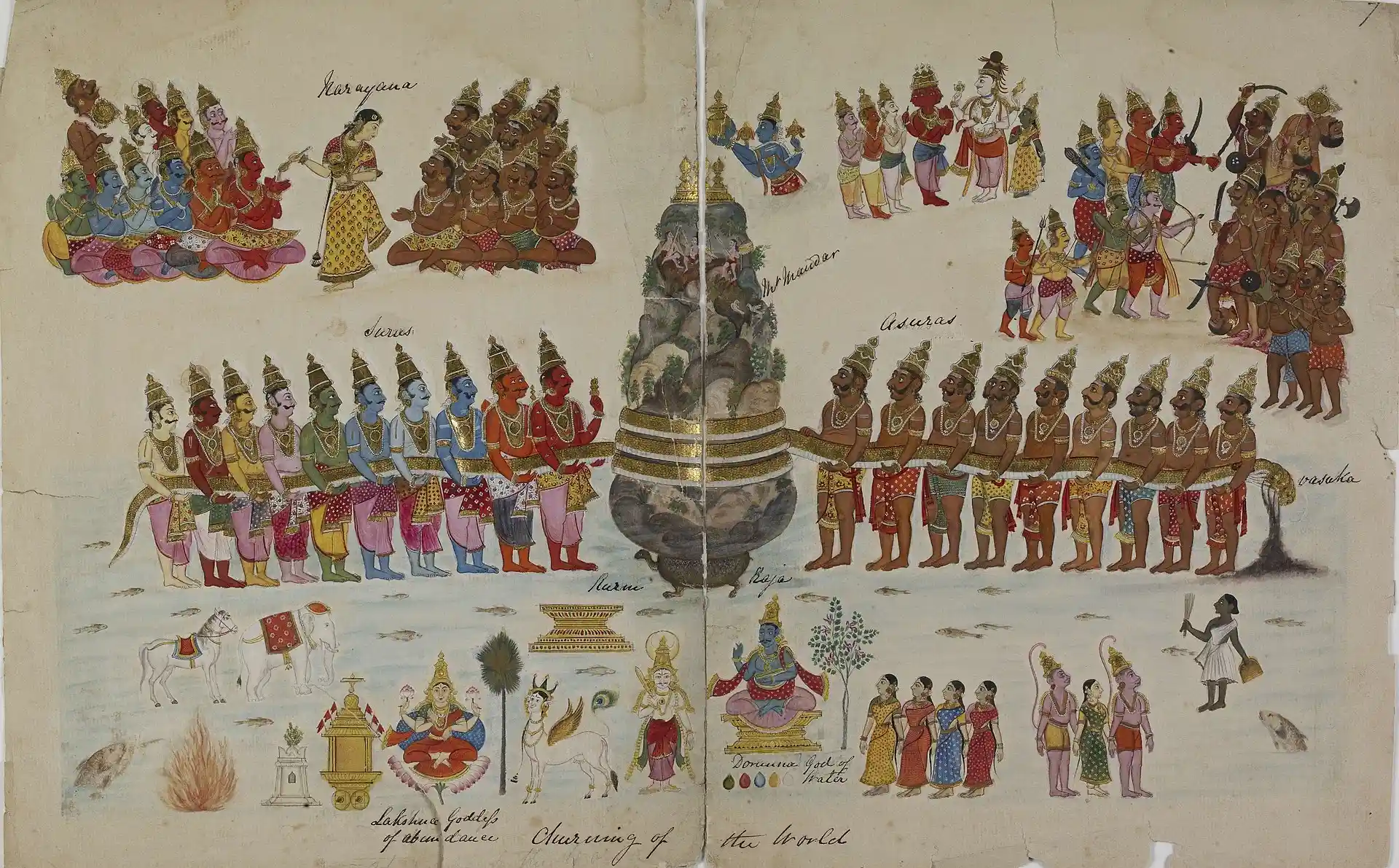 Scenes from Samudra Manthan from Bhagavat Gita. Image Source: Wikimedia Commons 