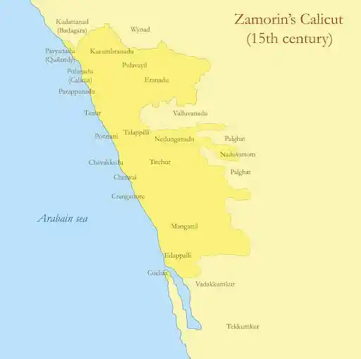 The Kingdom of Zamorin. Image Source: Wikimedia Commons