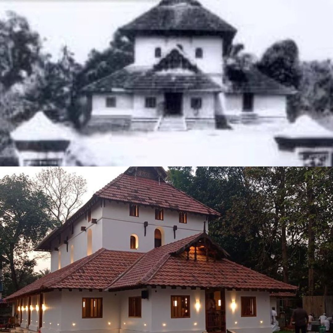 Oldest picture of the masjid and the renovated version.    Source: Benny Kuriakos & Associates